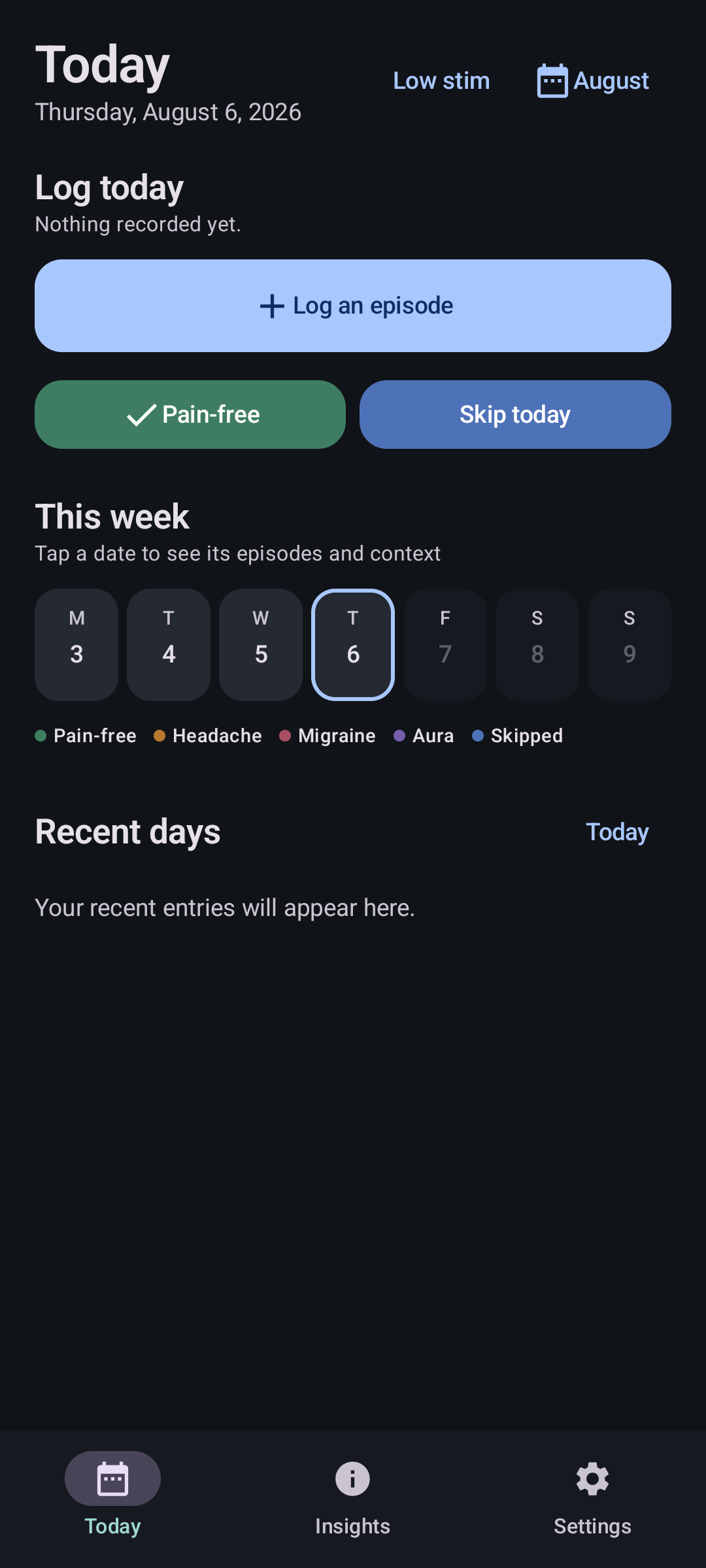 Headmon main diary screen on Android